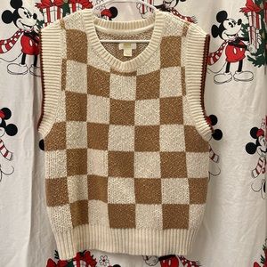 Maeve Brown and Cream Checkered Knit Top